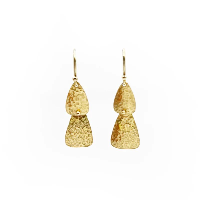 stud earrings for women -Gold Double Hammered Fans