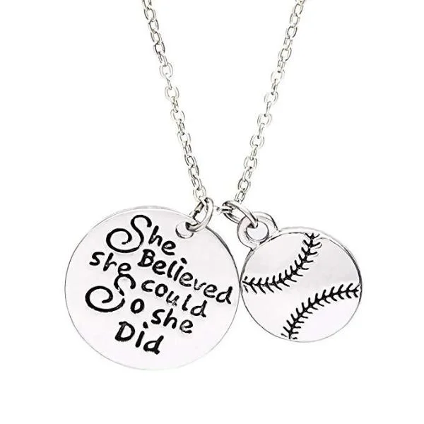 silver plated necklaces for women -Softball She Believed She Could So She Did Necklace - Pick Color & Charm