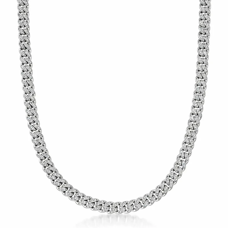 bar and chain necklaces for women -Zirconia Miami Cuban Chain (Silver)