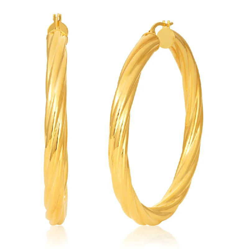 diamond drop earrings for women -9ct Yellow Gold 40mm Twisted Striped Hoop Earrings 9Y