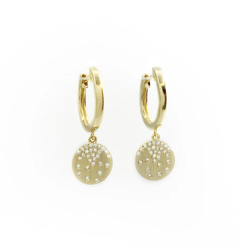 fashion earrings for women -Scattered Diamond Disc on Hoop Earrings