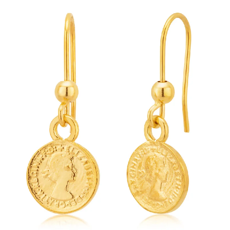 double hoop earrings for women -9ct Yellow Gold Sovereign Coin Drop Hook Earrings