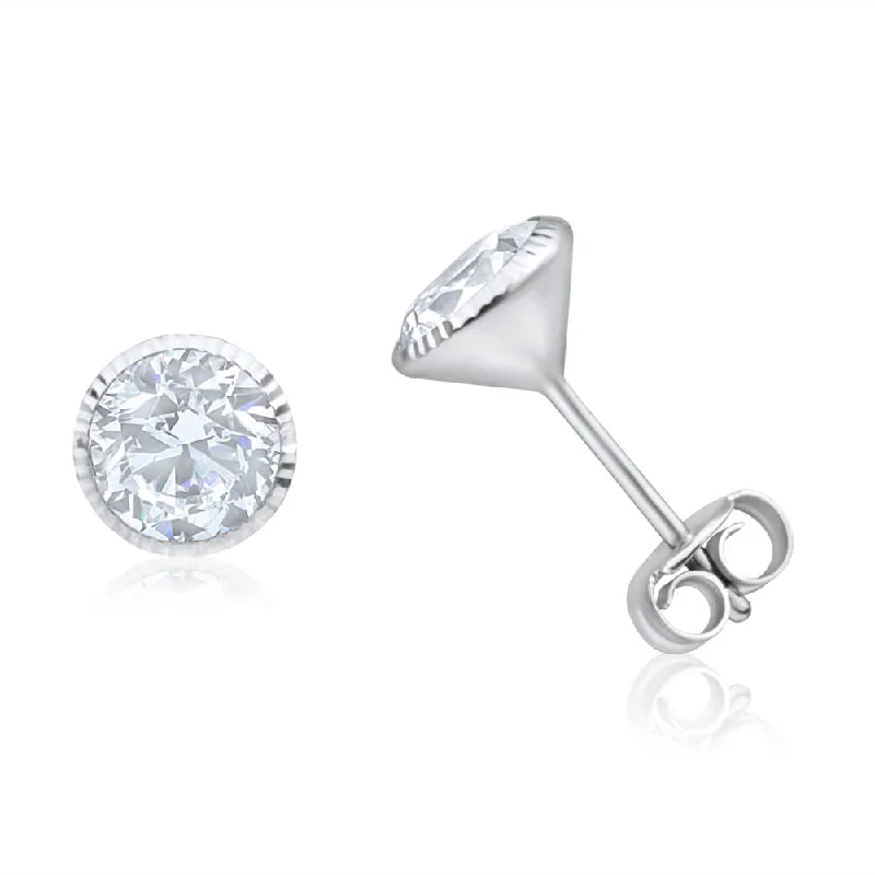 filigree earrings for women -9ct White Gold 6mm Cubic Zirconia Stud Earrings