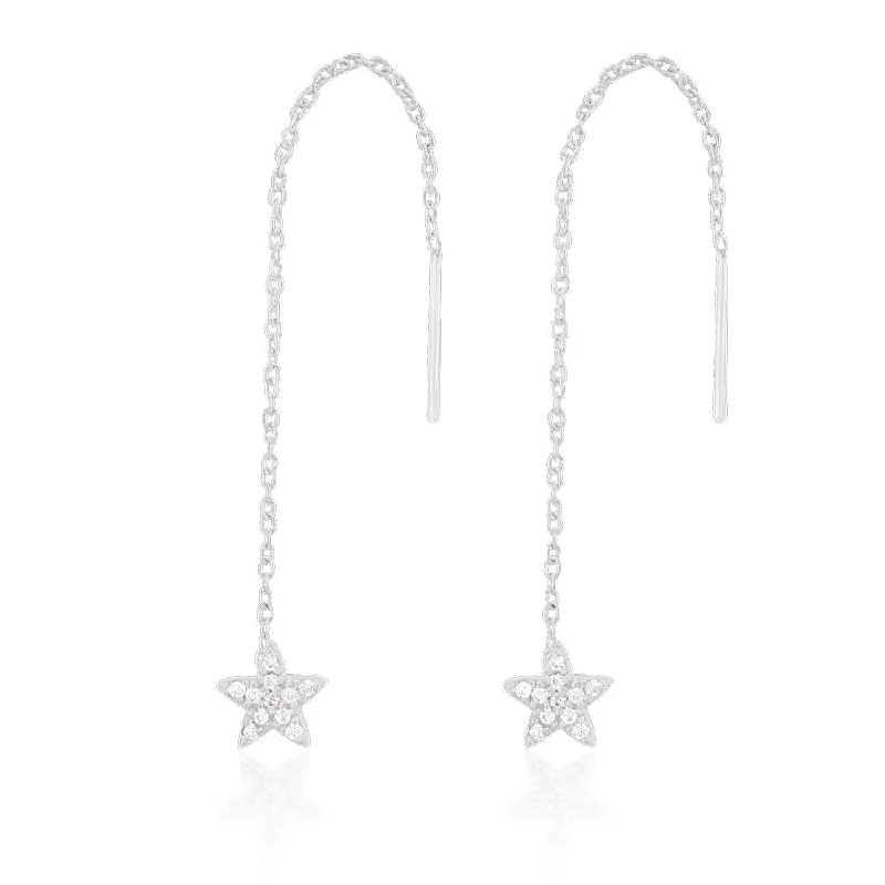 star earrings for women -Sterling Silver Cubic Zirconia Star Threader Earrings