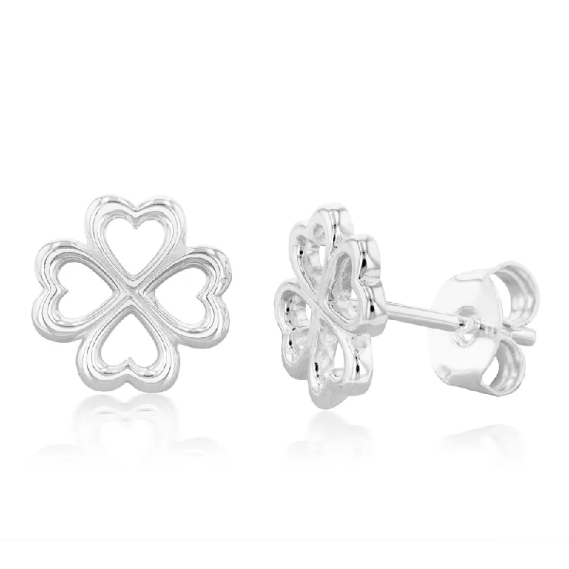 trendy earrings for women -Sterling Silver 4 Leaf Clover Earrings