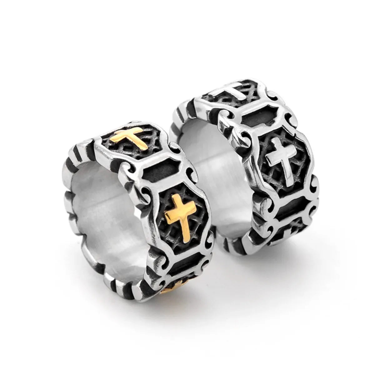 promise rings for women -Retro Cool Style Cross Titanium Steel Polishing 18K Gold Plated Men'S Rings