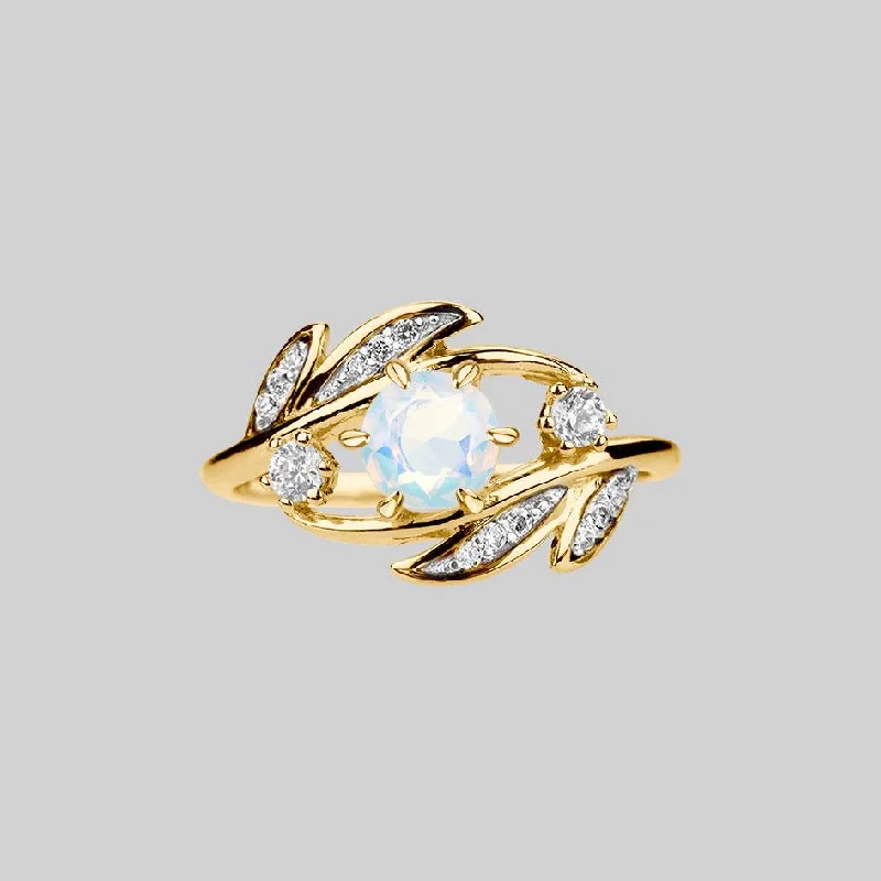 religious rings for women -FAWN. Opal Gold Leaf Ring