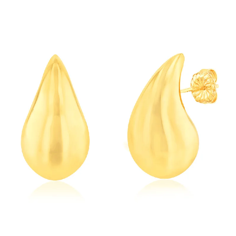 pearl stud earrings for women -Sterling Silver Gold Plated Polished Tear Drop Stud Earrings