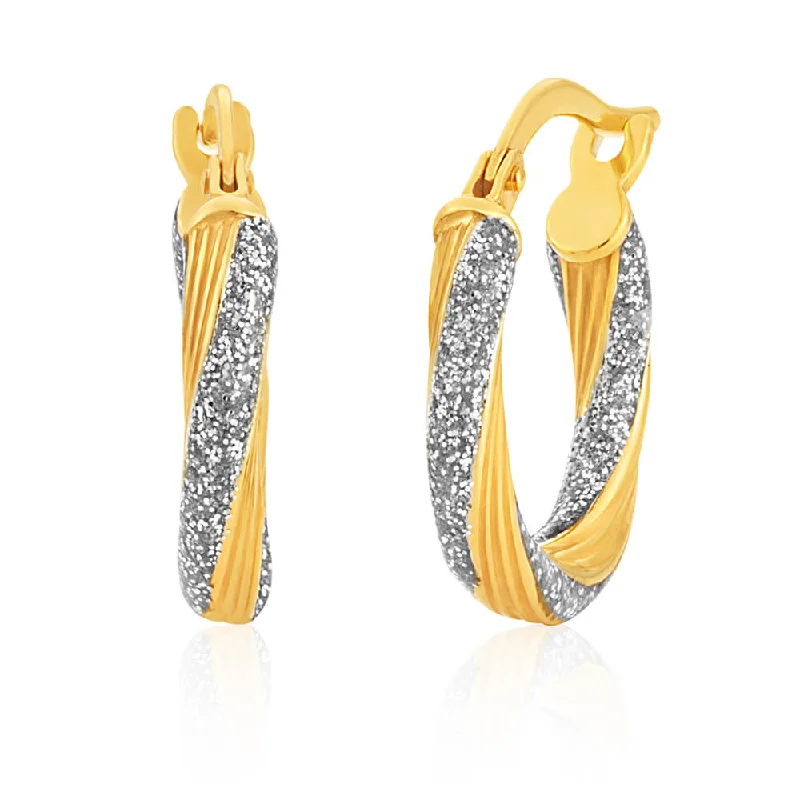 personalized earrings for women -9ct Yellow Gold Silver Filled Twist 10mm Enamel Stardust Hoop Earrings