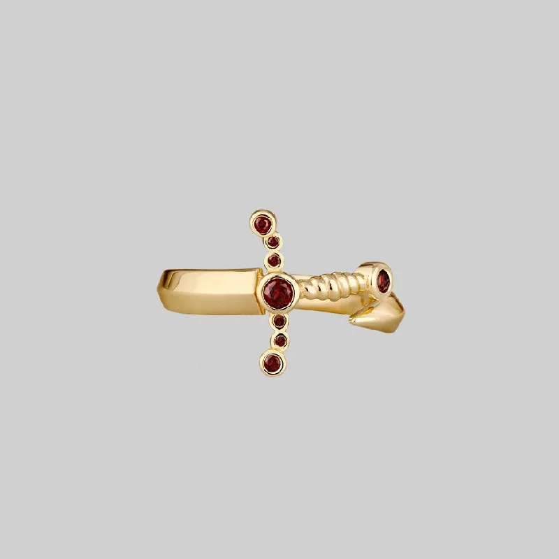 wedding band rings for women -MAJESTY. Garnet Dagger Wrap Ring - Gold