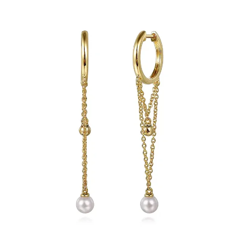 oversized earrings for women -Gabriel 14K Yellow Gold Bujukan and Pearl Huggie Drop Earrings