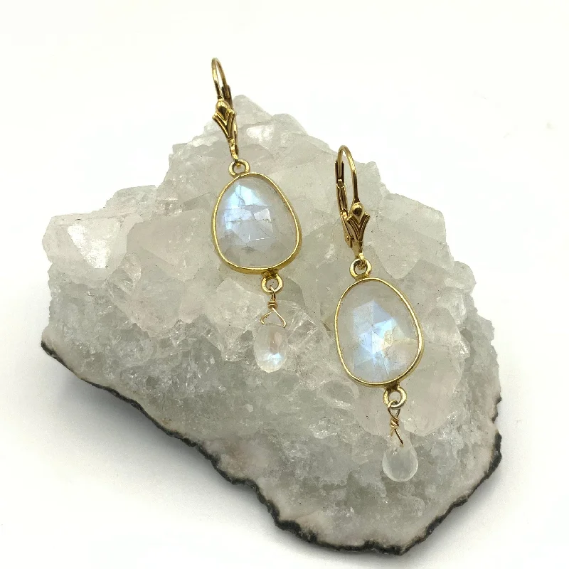 sterling silver earrings for women -Glowing Moonstones Haloed in Gold