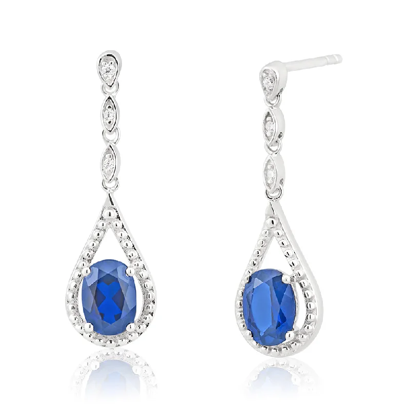 pearl stud earrings for women -Sterling Silver Rhodium Plated Created Sapphire and Zirconia Drop Earrings