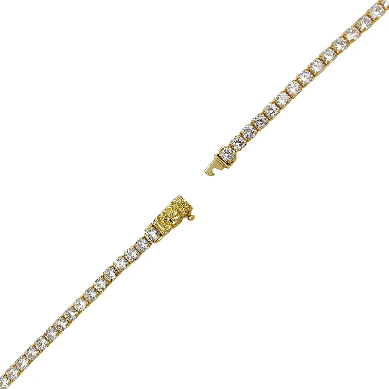 topaz necklaces for women -Round Tennis Zirconia Chain (14K)