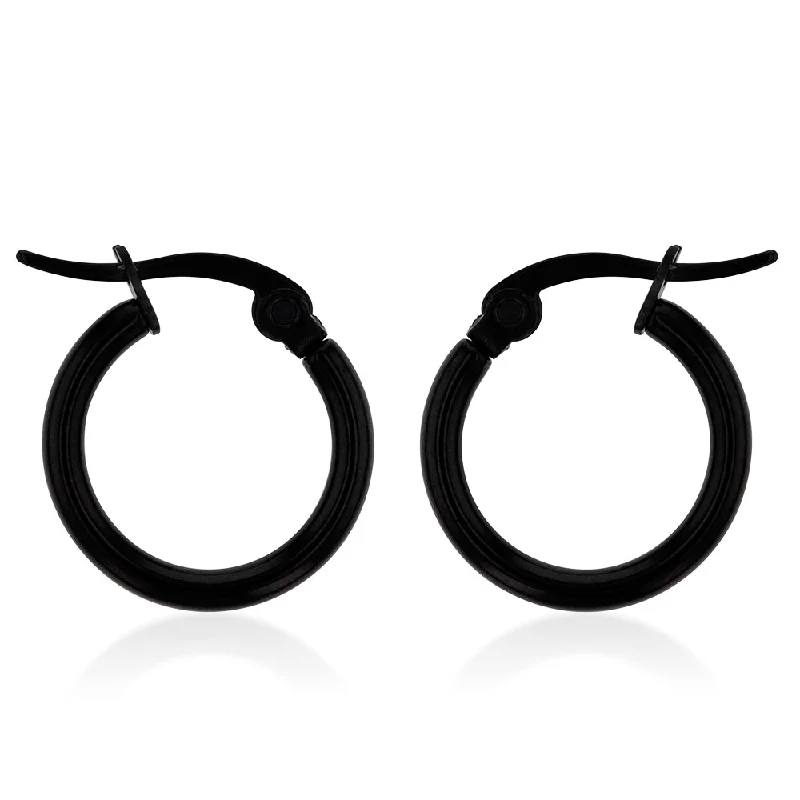 clip-on earrings for women -Stainless Steel Black 11mm Hoop Earrings