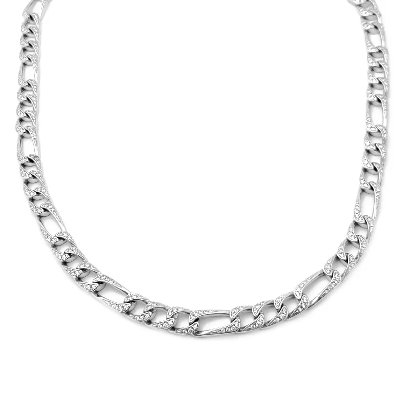 precious stone necklaces for women -Iced Out Figaro Chain (Silver)