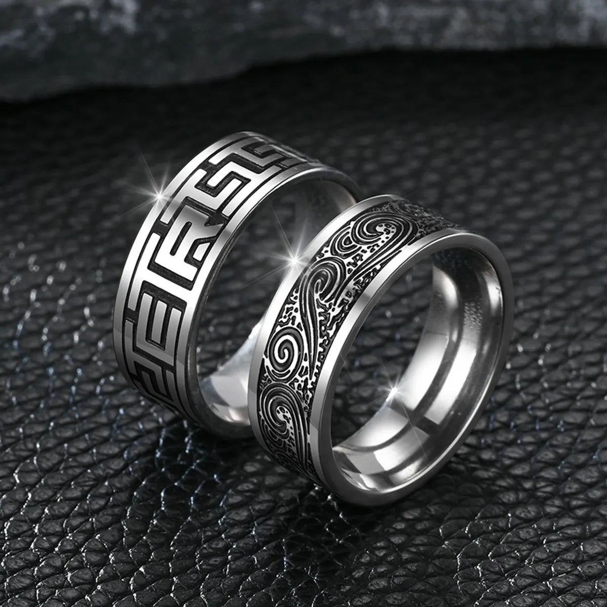 gold plated rings for women -Elegant Geometric Titanium Steel Polishing Carving Unisex Rings