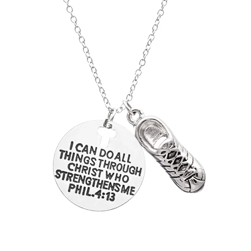 anniversary necklaces for women -Runner Charm Necklace, I Can Do All Things Through Christ Who Strengthens Me Phil. 4:13