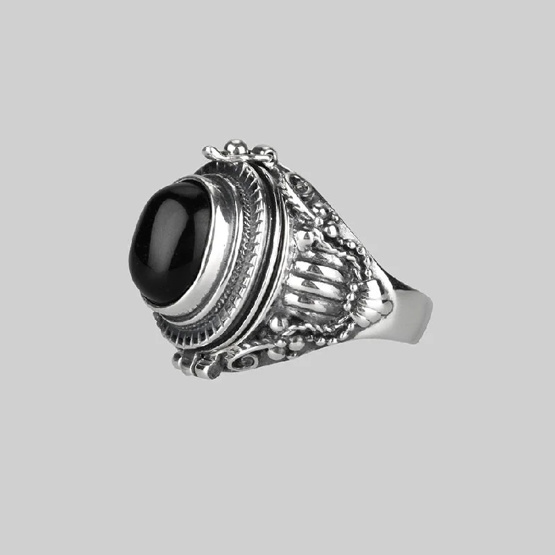 wedding ring bands for women -SAROS. Silver Poison Trinket Ring - Onyx