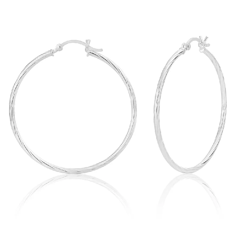 flower stud earrings for women -Sterling Silver 40mm Twist Hoop Earrings