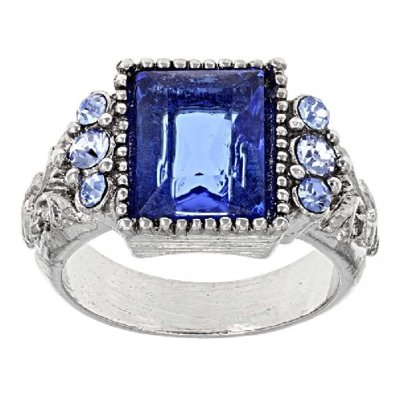 halo rings for women -1928 Jewelry Sapphire Blue German Glass Stone & Crystal Ring