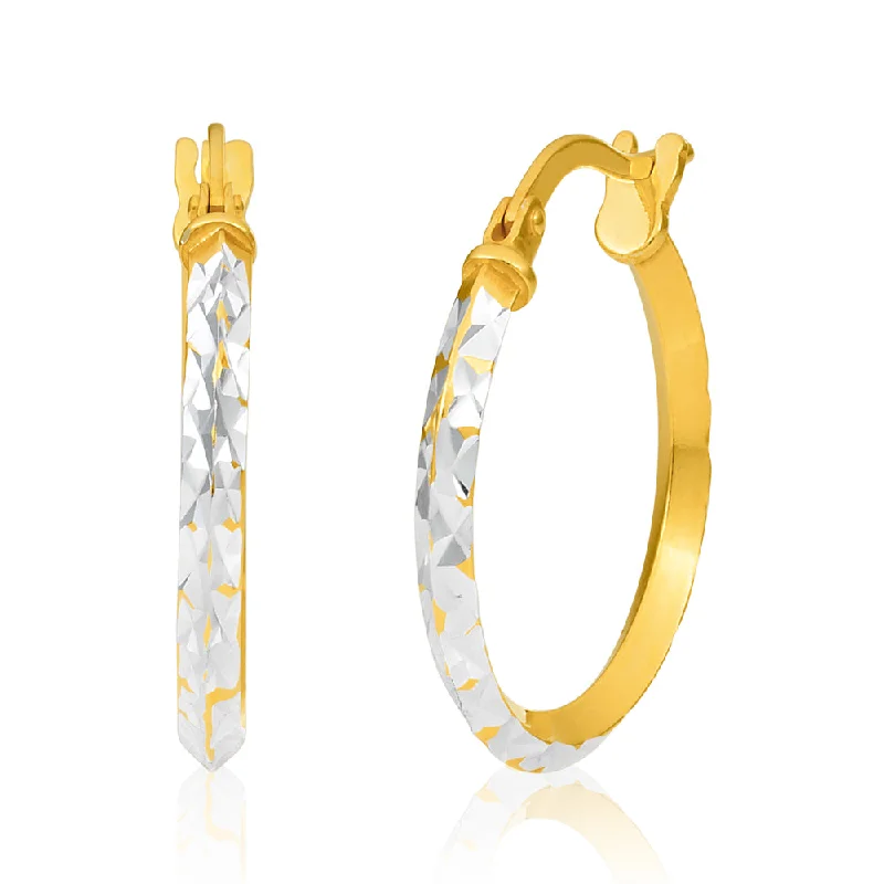 chandelier earrings for women -9ct Yellow Gold Silver Filled 15mm Hoop Earrings with diamond cut feature