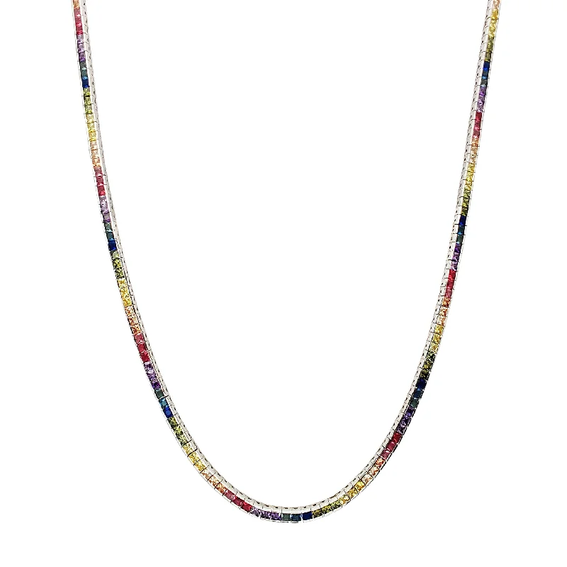 sterling silver necklaces for women -Rainbow Channel Setting CZ Tennis Chain (Silver)