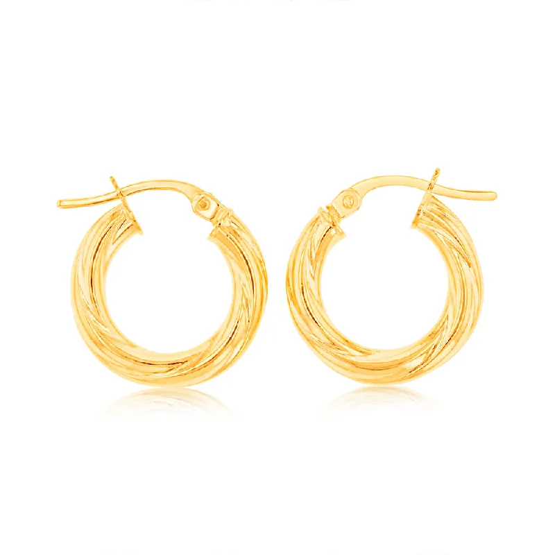 chandelier drop earrings for women -9ct Yellow Gold 10mm Small Twist Hoop Earrings