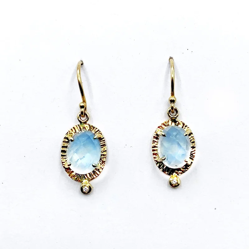 zodiac earrings for women -Delicate Blue Moonstones and  Dewy Diamonds