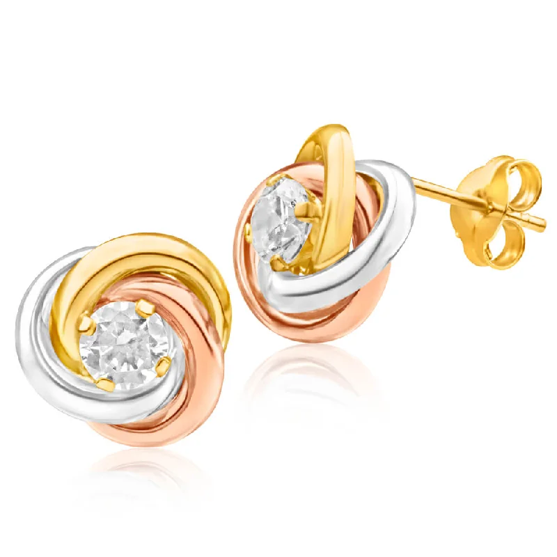 dangly earrings for women -9ct Gold 3 Tone 4mm Cubic Zirconia Knot Stud Earrings