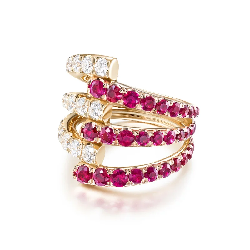 small rings for women -LOLA TRIPLE RING (Ruby)