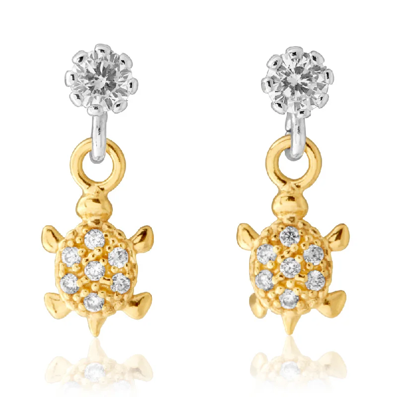 art deco earrings for women -9ct Gold Silverfilled Cubic Zirconia Turtle Drop Earrings