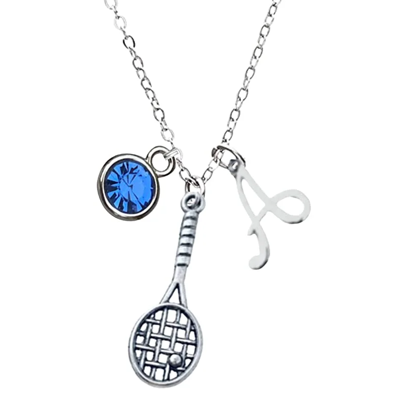 lock and key necklaces for women -Personalized Tennis Charm Necklace with Birthstone & Letter Charm