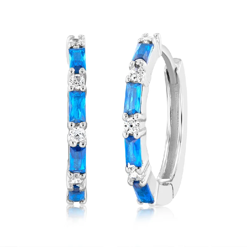 art deco earrings for women -Sterling Silver Created Blue Sapphire Hoop Earrings