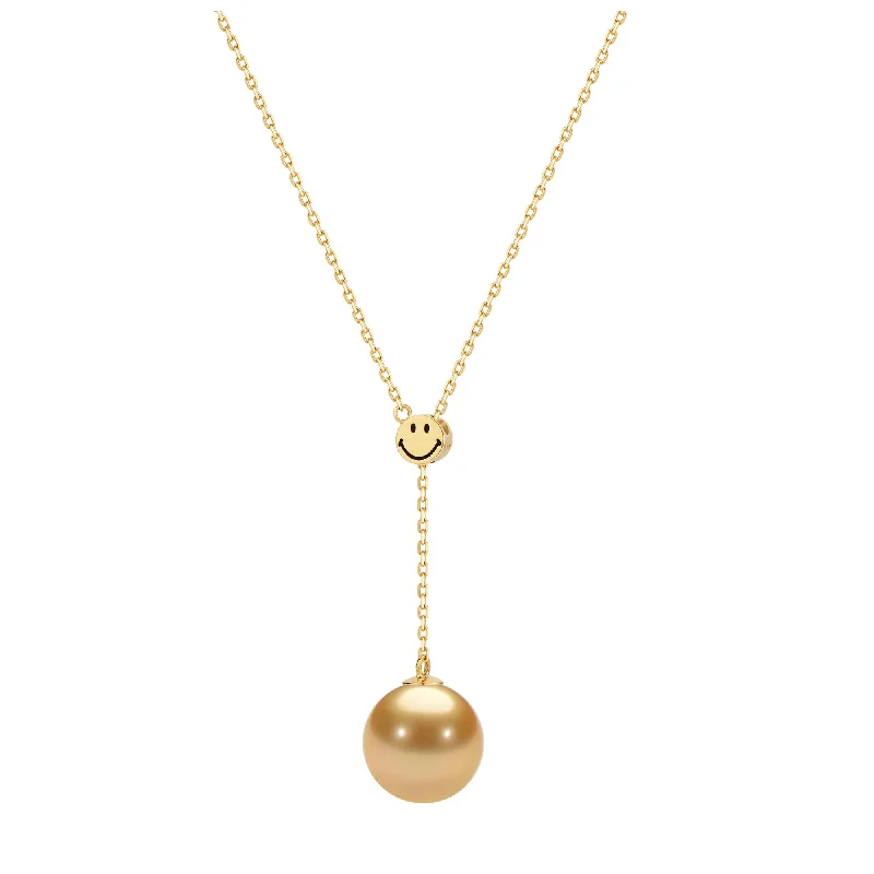 handmade necklaces for women -KKLUExSMILEY® 18K Diamond Y Chain with Bead Gold Pearl Necklace