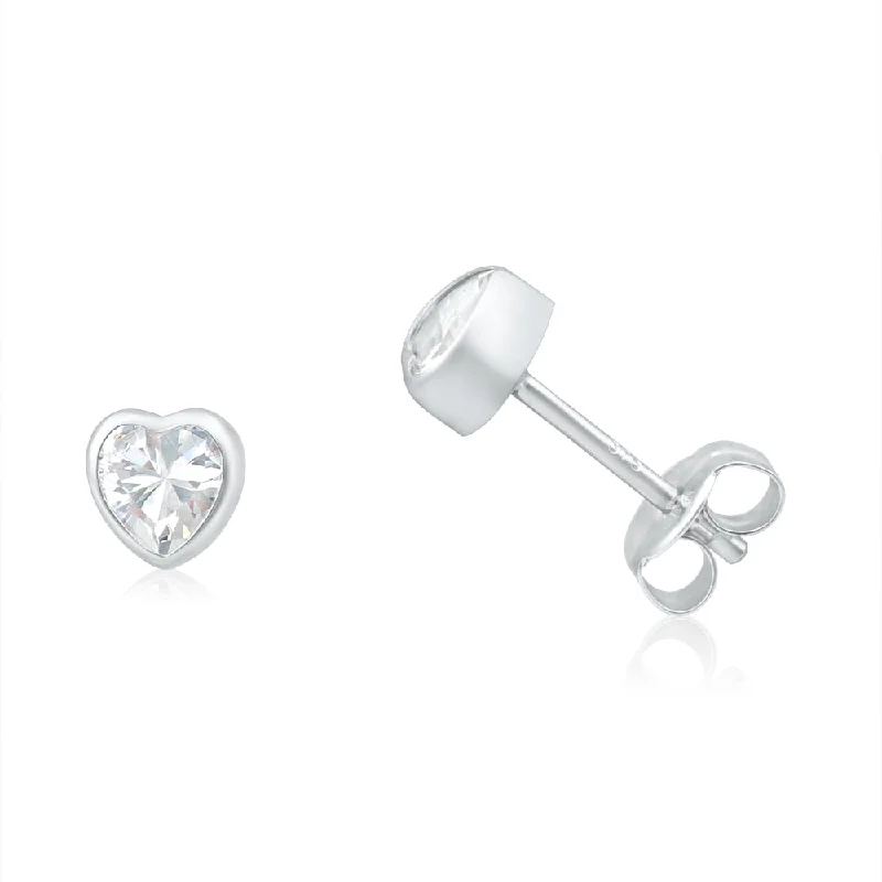 heart-shaped earrings for women -9ct White Gold Heart Cubic Zirconia Stud Earrings