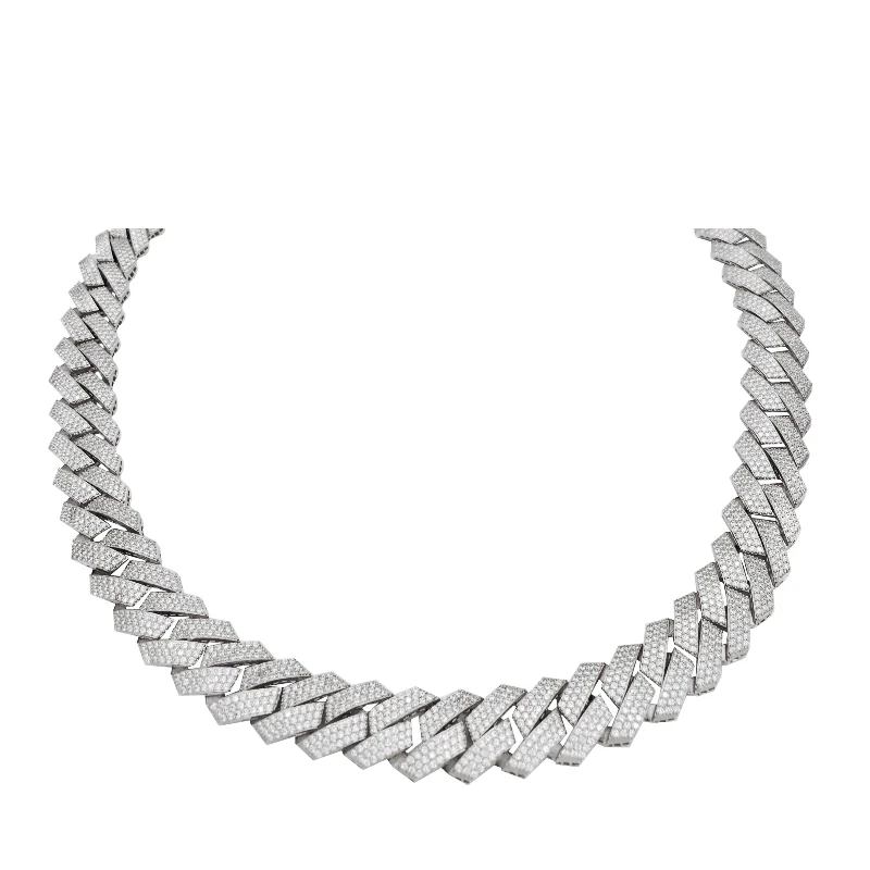 anniversary necklaces for women -Iced Out Monaco Edged Chain (Silver)