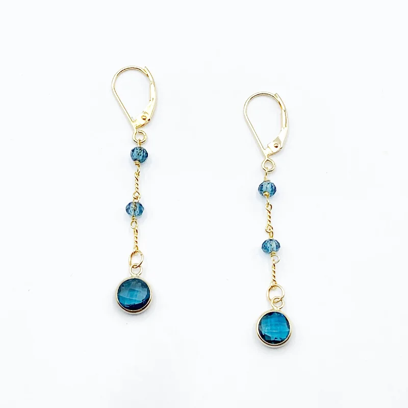 vintage-inspired earrings for women -Electric Blue Topaz Floating on a Golden Chain