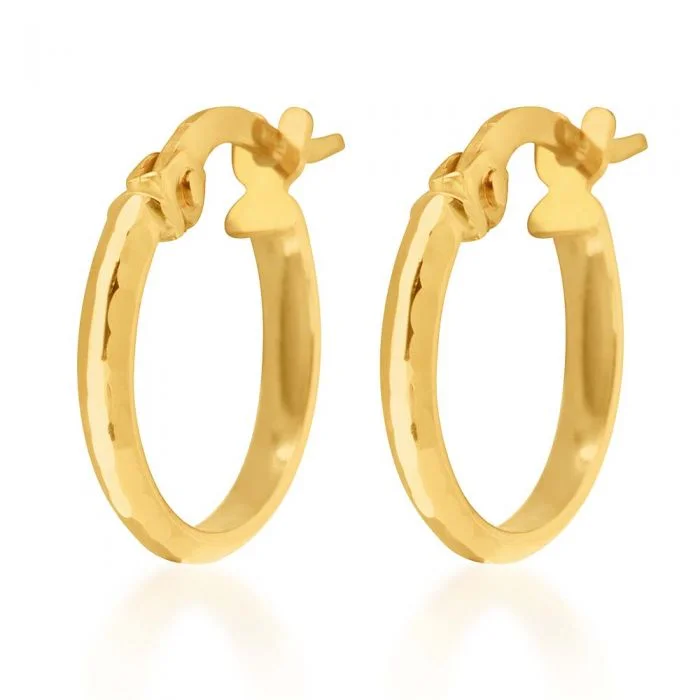 animal earrings for women -9ct Yellow Gold 10mm Diamond Cut Hoop Earrings