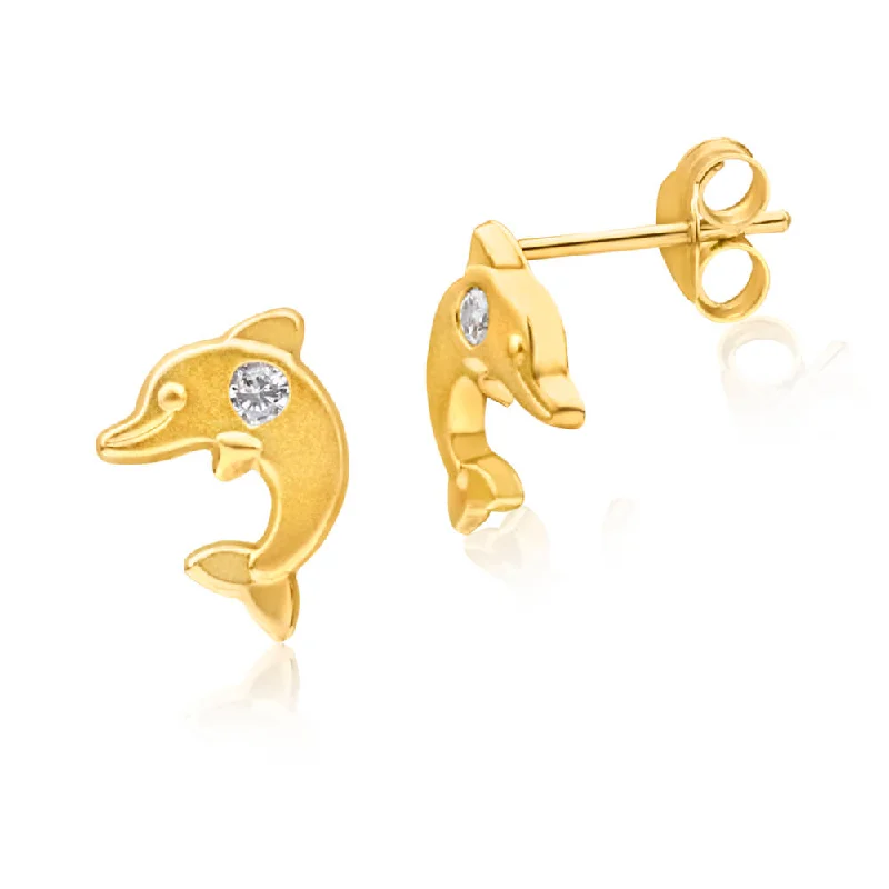 layered earrings for women -9ct Yellow Gold Cubic Zirconia Dolphin Stud Earrings