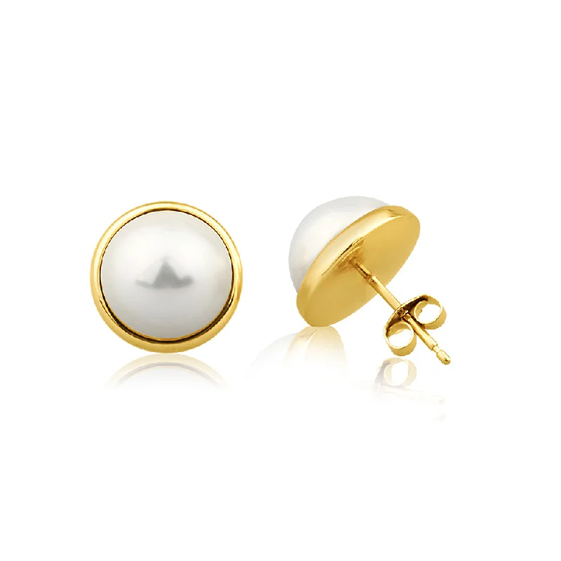 geometric earrings for women -9ct Yellow Gold Simulated Pearl Stud Earrings