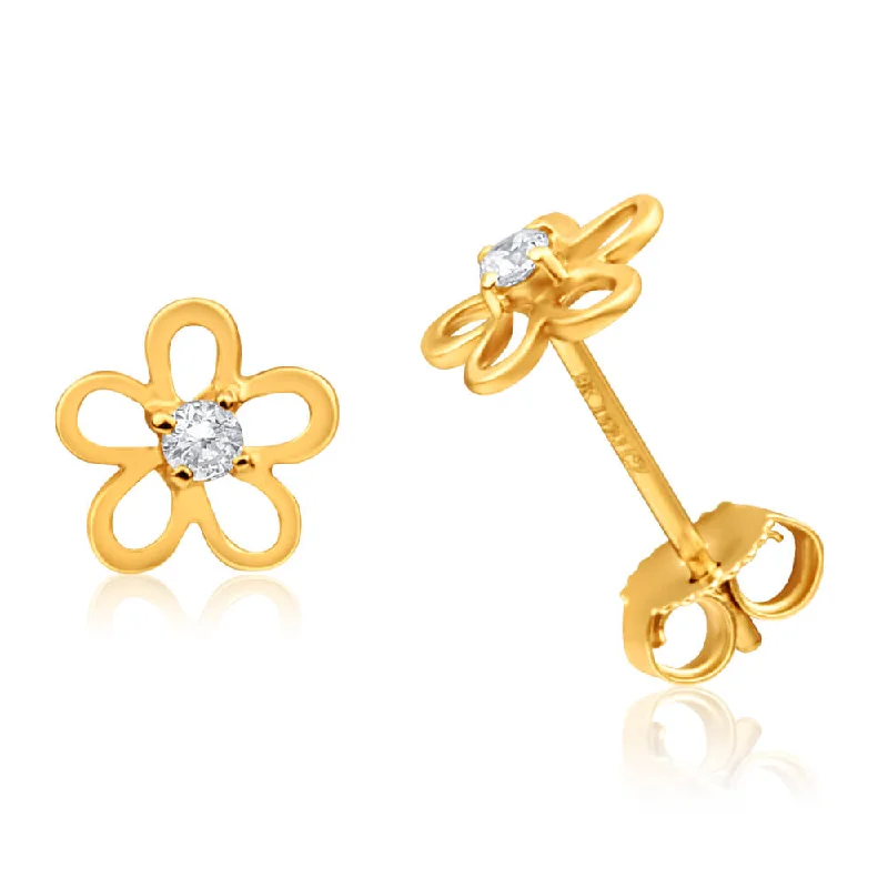 zodiac earrings for women -9ct Yellow Gold Cubic Zirconia Flower Stud Earrings