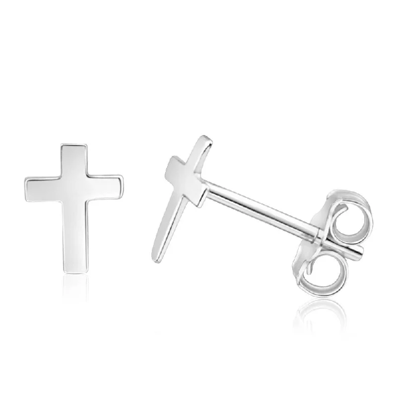 hoop earrings for women -Sterling Silver Small Cross Stud Earrings