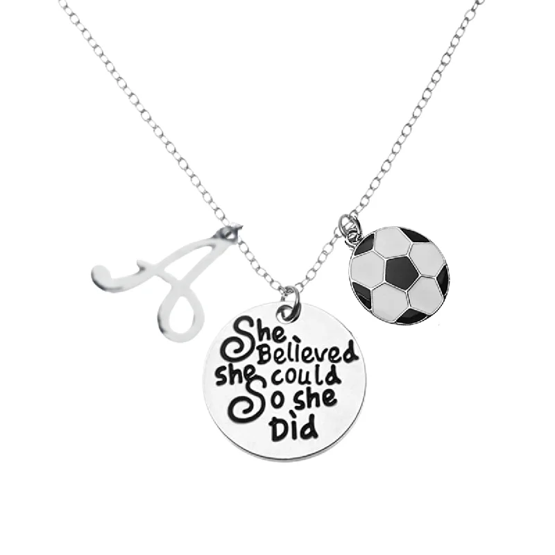 moon and star necklaces for women -Soccer She Believed She Could So She Did Necklace with a Personalized Charm