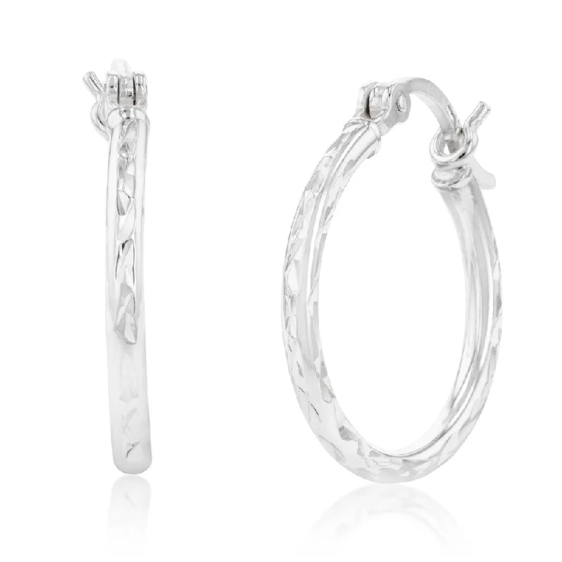 boho chic earrings for women -Sterling Silver Diamond Cut 20mm Hoop Earrings