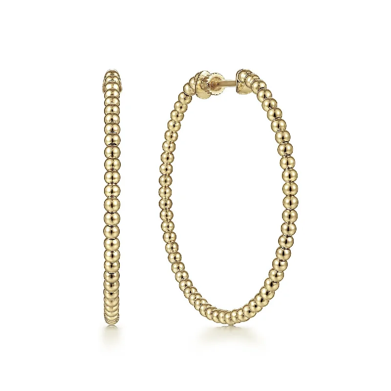 sparkly earrings for women -Gabriel 14K Yellow Gold 40mm Beaded Round Classic Hoop Earrings