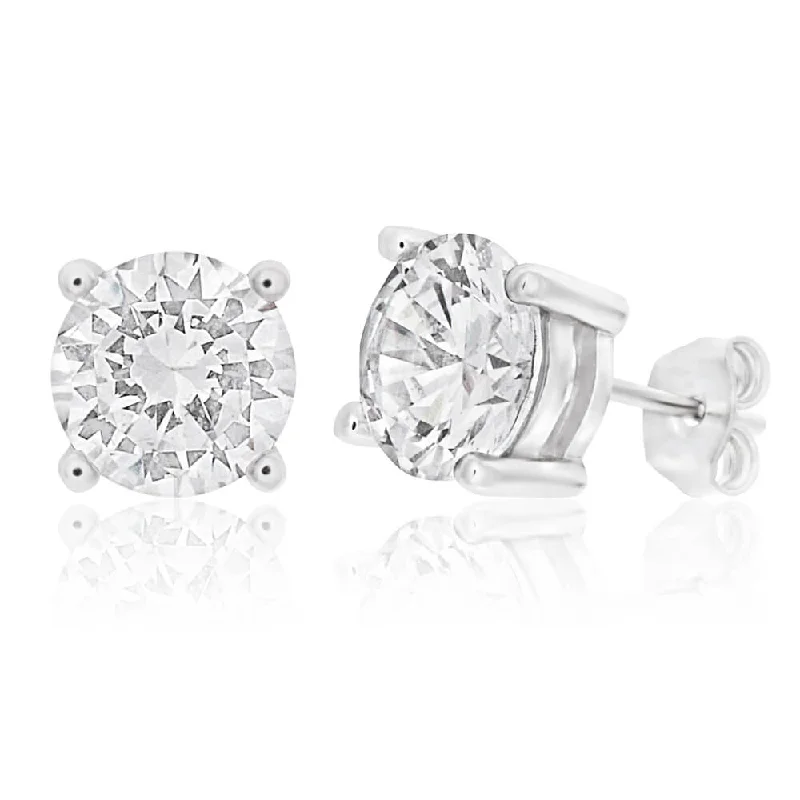 custom-designed earrings for women -Sterling Silver Cubic Zirconia White 8mm Stud Earrings