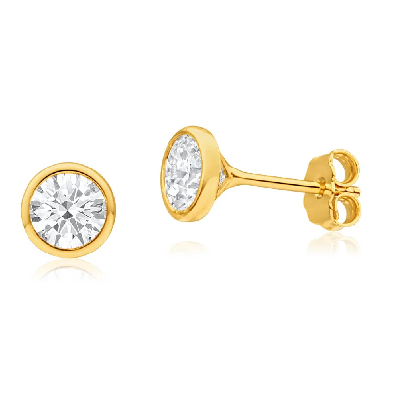 statement earrings for women -9ct Yellow Gold Silver Filled Cubic Zirconia Simple Round Stud Earrings