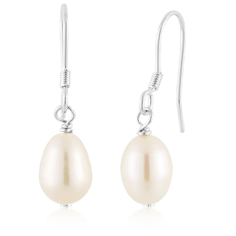 chandelier earrings for women -White 6x8mm Freshwater Pearl Drop Earrings