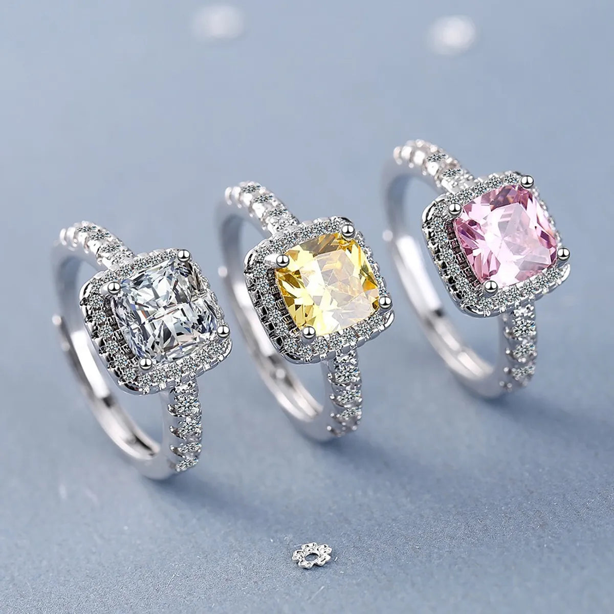 gold rings for women -Fashion Square Copper Inlay Zircon Rings